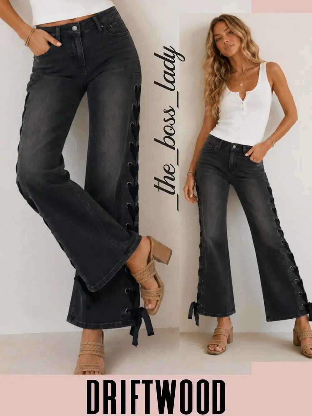 Driftwood jeans straight ankle pants laced-up lacey boho 24